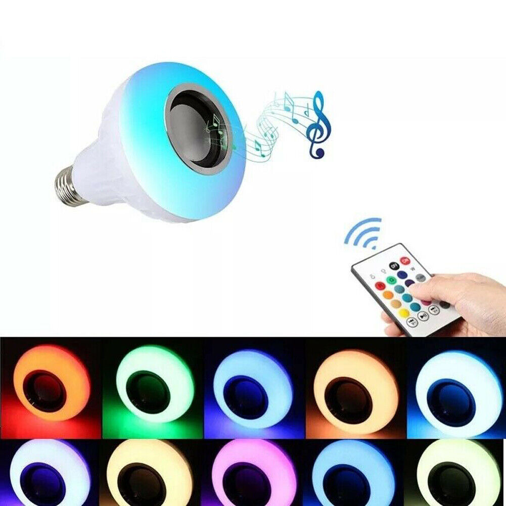 US 2-4 Pcs Wireless Bluetooth Light Bulb Speaker RGB E27 Smart Music Lamp Remote