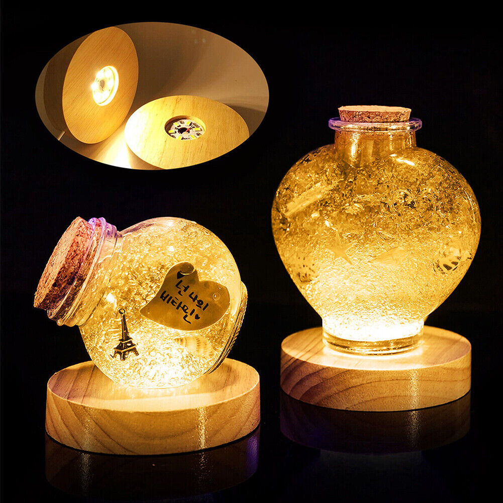 US 2-4 Pc LED Round Silicone Mold Crystal Ball Lamp Wooden Base Stand Home Decor