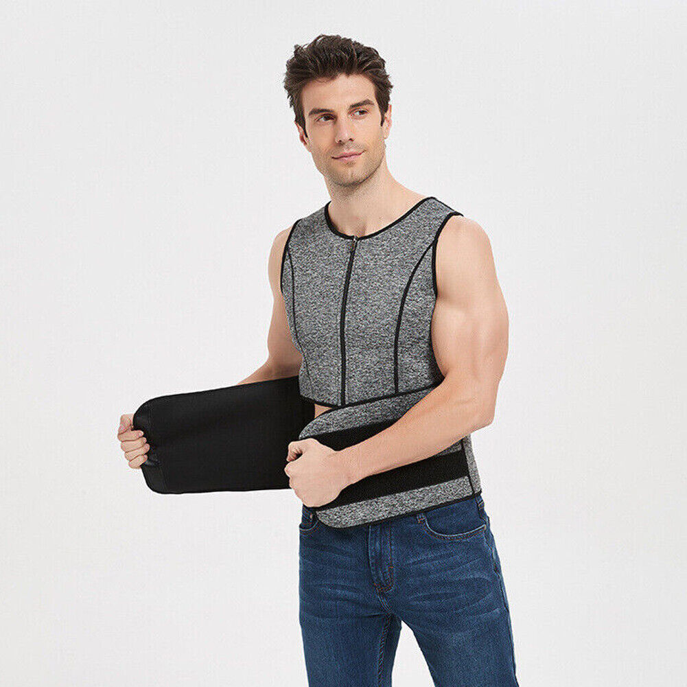 US Men's Sauna Thermo Sweat Waist Trainer Top Vest Suit Body Shaper Belt Corset