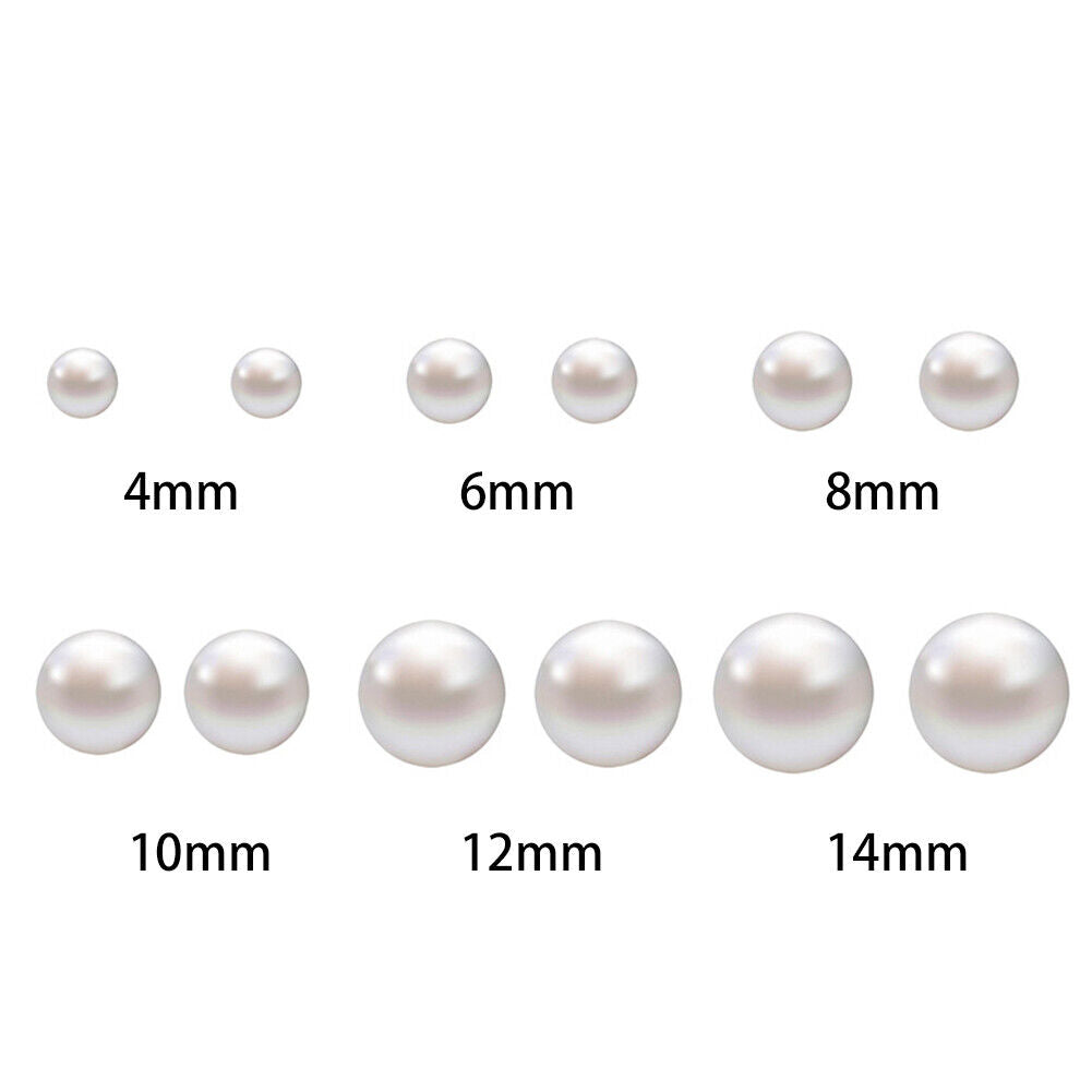 US 6-12 Pairs Faux Pearl Stud Earrings Set Silver Stainless Steel Hypoallergenic