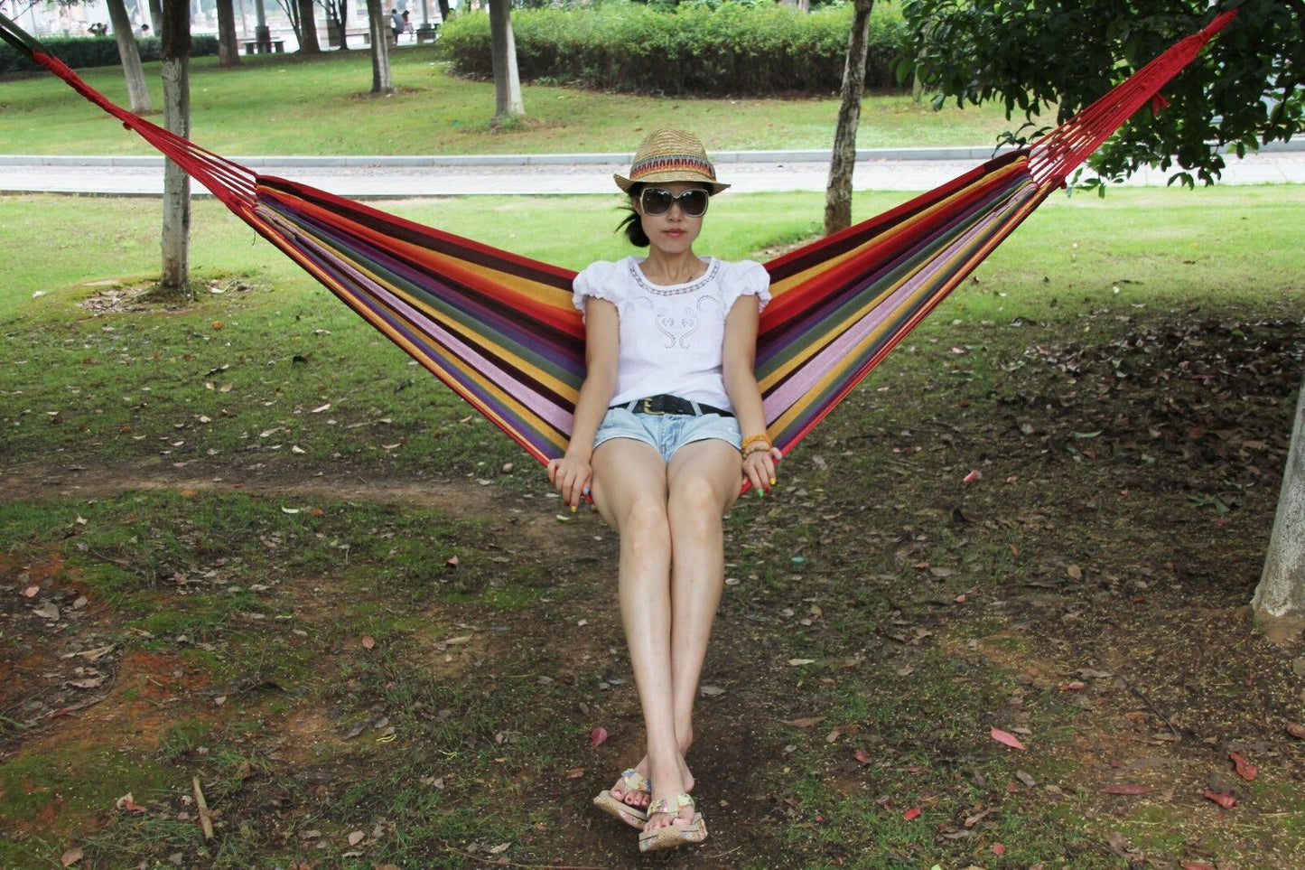 Double Layered Cotton Fabric Travel Camping Hammock,78.75''x31.5'', max 308 lbs