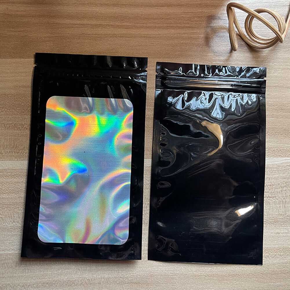 US 100-200 Pcs Smell Proof Mylar Bag Holographic Resealable Foil Pouch 4x6''