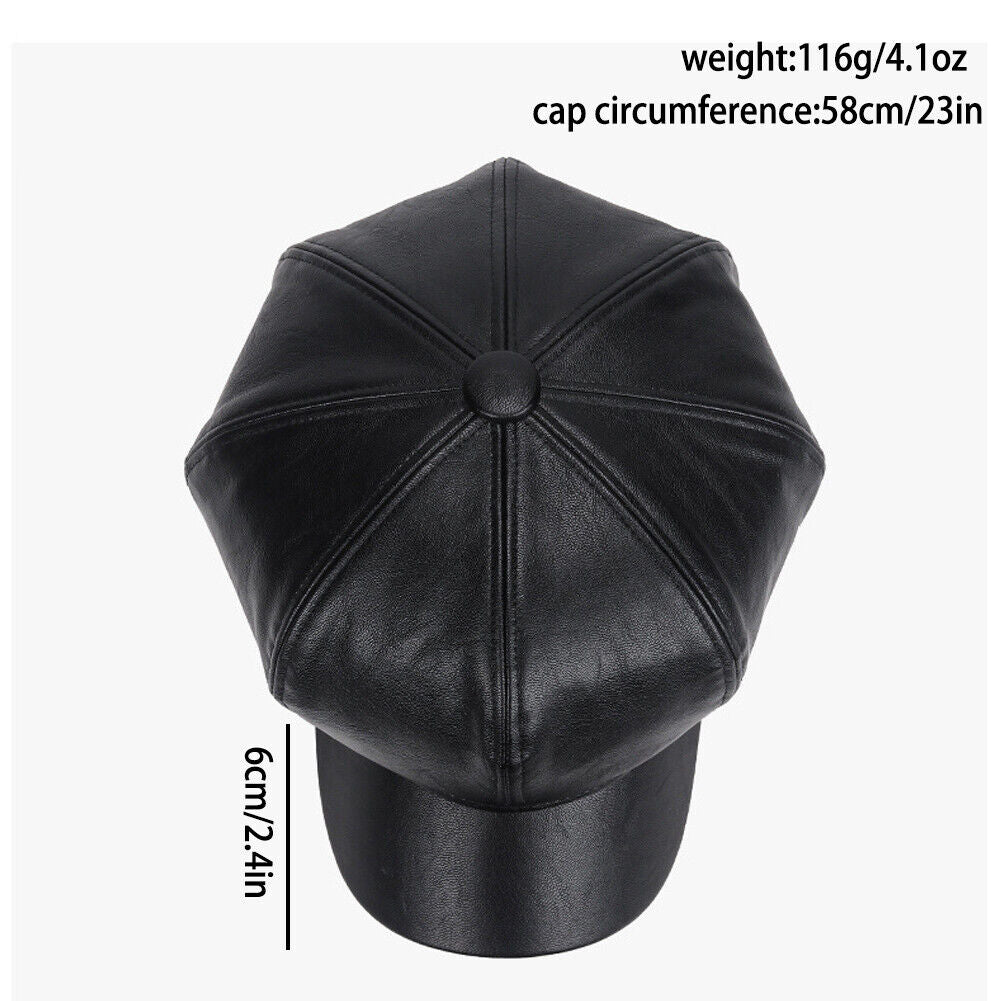 US 1-2Pc Women's PU Leather Plain Fineboy Cap Cabbie Visor Painter Hat Beret Hat