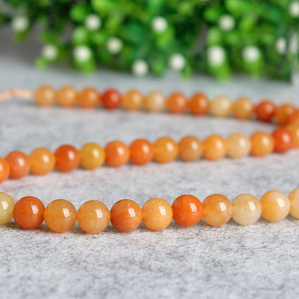 US 6/8/10MM Natural Round Orange Crystal Stone Loose Spacer Beads DIY Jewelry