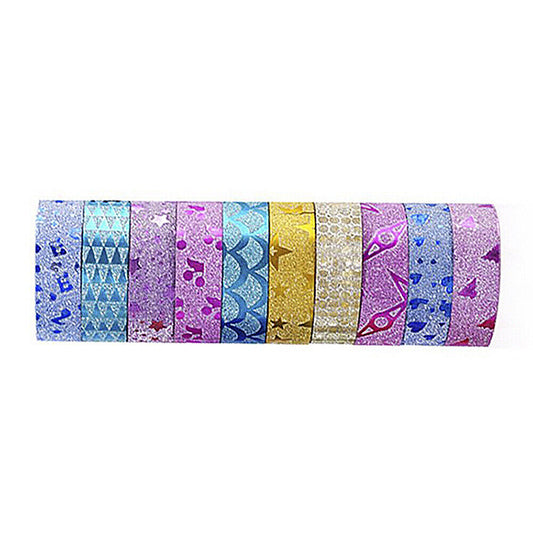 10 PCS Masking Tape Sticker DIY Self Adhesive Glitter Washi Craft Decor 15mmx3m