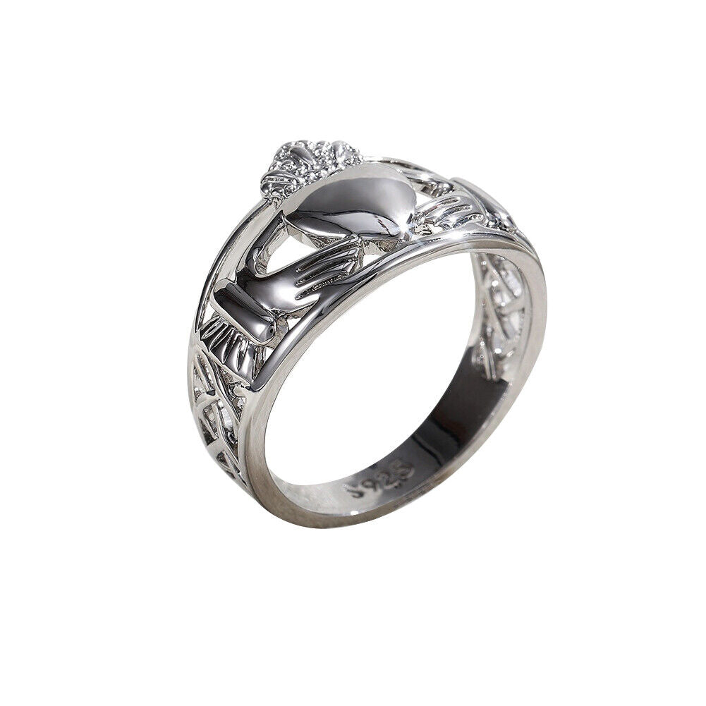 US 2 Pack Mens Celtic Irish Claddagh Stainless Steel Wedding Band Ring Size 7-11