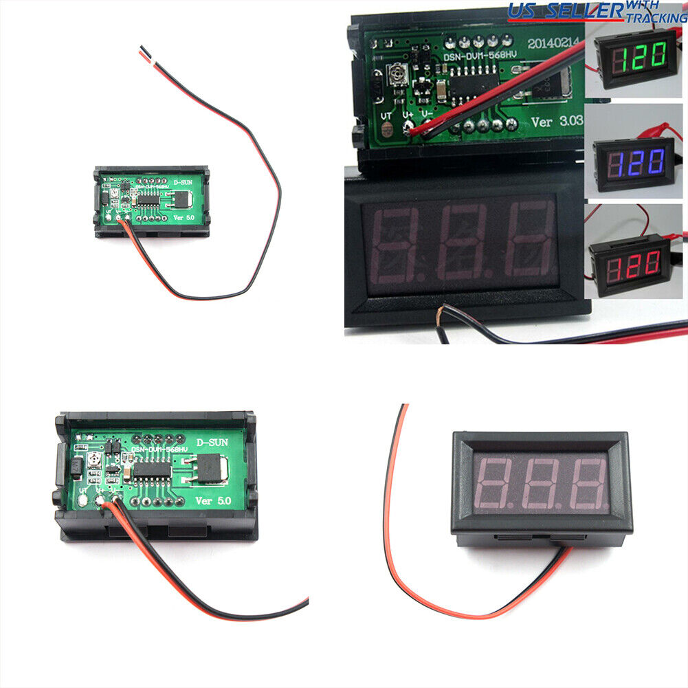 US 1-2 Pack DC 5-120V 2-Wire Voltmeter 3-Digit LED Display Panel Voltage Tester