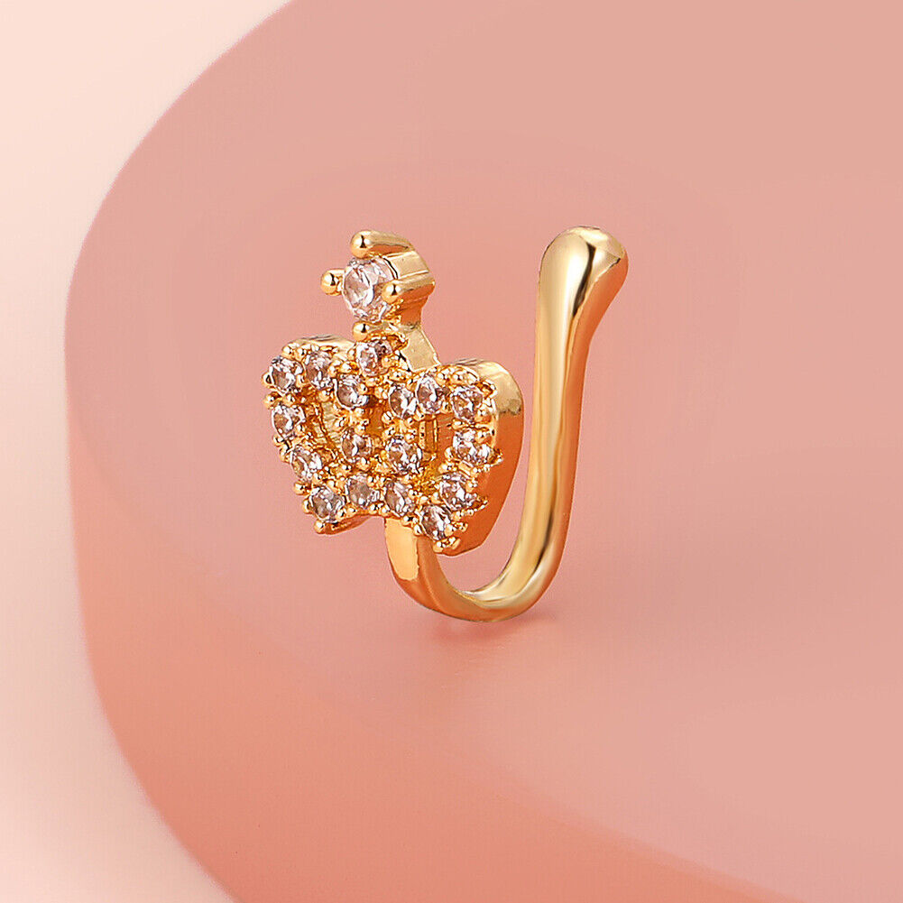 US 2 Pcs Star Heart Crown Nose Ring Copper Durable Fake Non-Pierced Nose Clip