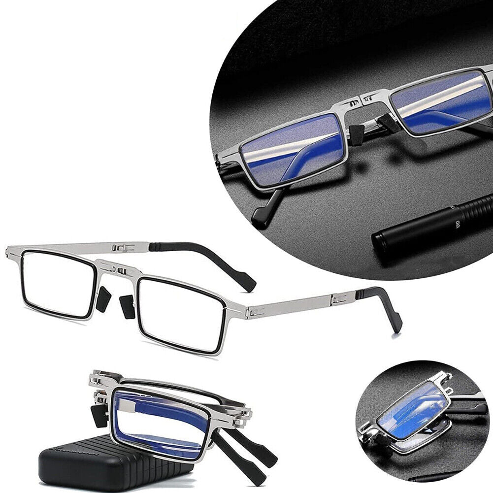 US 2-4Pairs Foldable Light Titanium Material Screwless Anti-Blue Reading Glasses