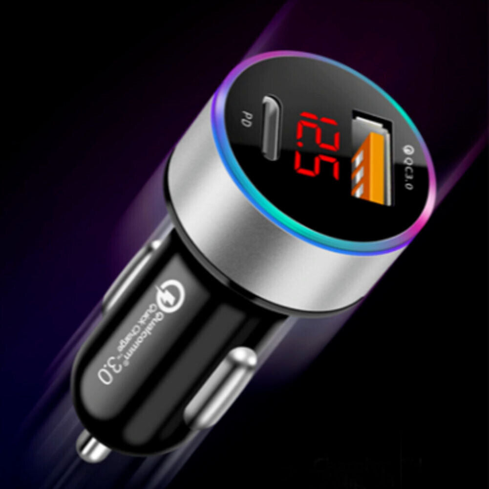 US 1-2 Pack Fast Car Charger Type C USB Lighter Adapter Plug 40W Digital Display