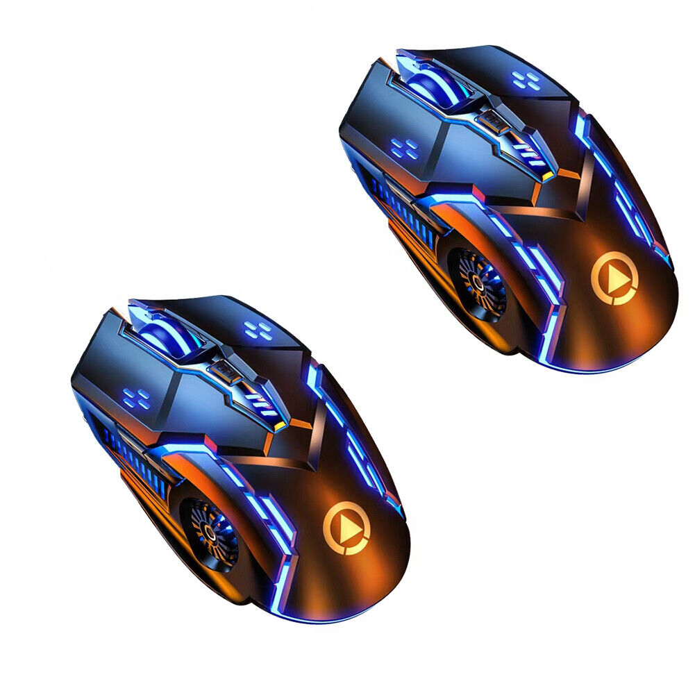 US 1-2 Pcs Wireless Mouse Gaming Rechargeable Cordless 7 Color LED Backlit PC