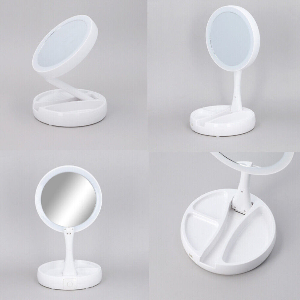 US 1-2 Pc Double Sided Magnifying LED Vanity Mirror Height Adjustable Foldable