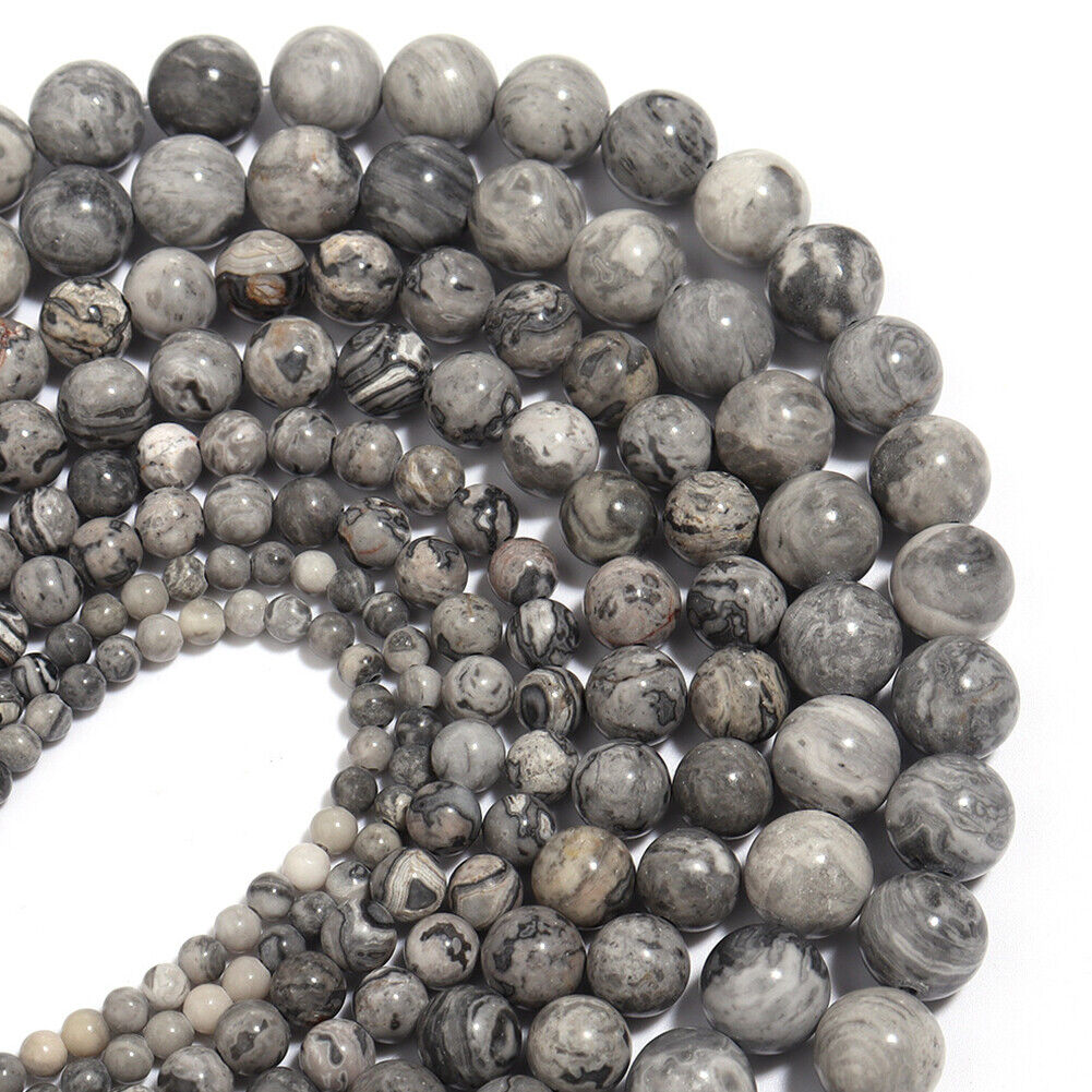 US 6/8/10mm Natural Stone Map Jasper Beads Round Spacer For Jewelry Making DIY