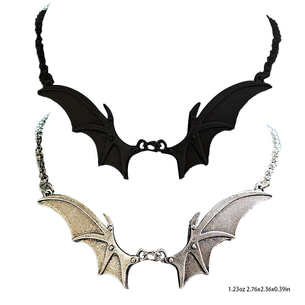 US 2-4 Pcs Black Silver Gothic Bat Wing Pendant Necklace Halloween Holiday Gift