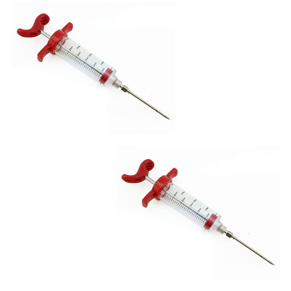 US 1-2 Pack Plastic Food Marinade Injector Syringe Screw-on Meat Needle BBQ