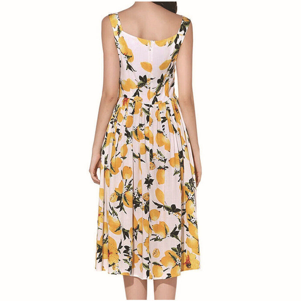 HaoDuoYi Womens Sweet Lemon Print Cami Maxi Evening Dress
