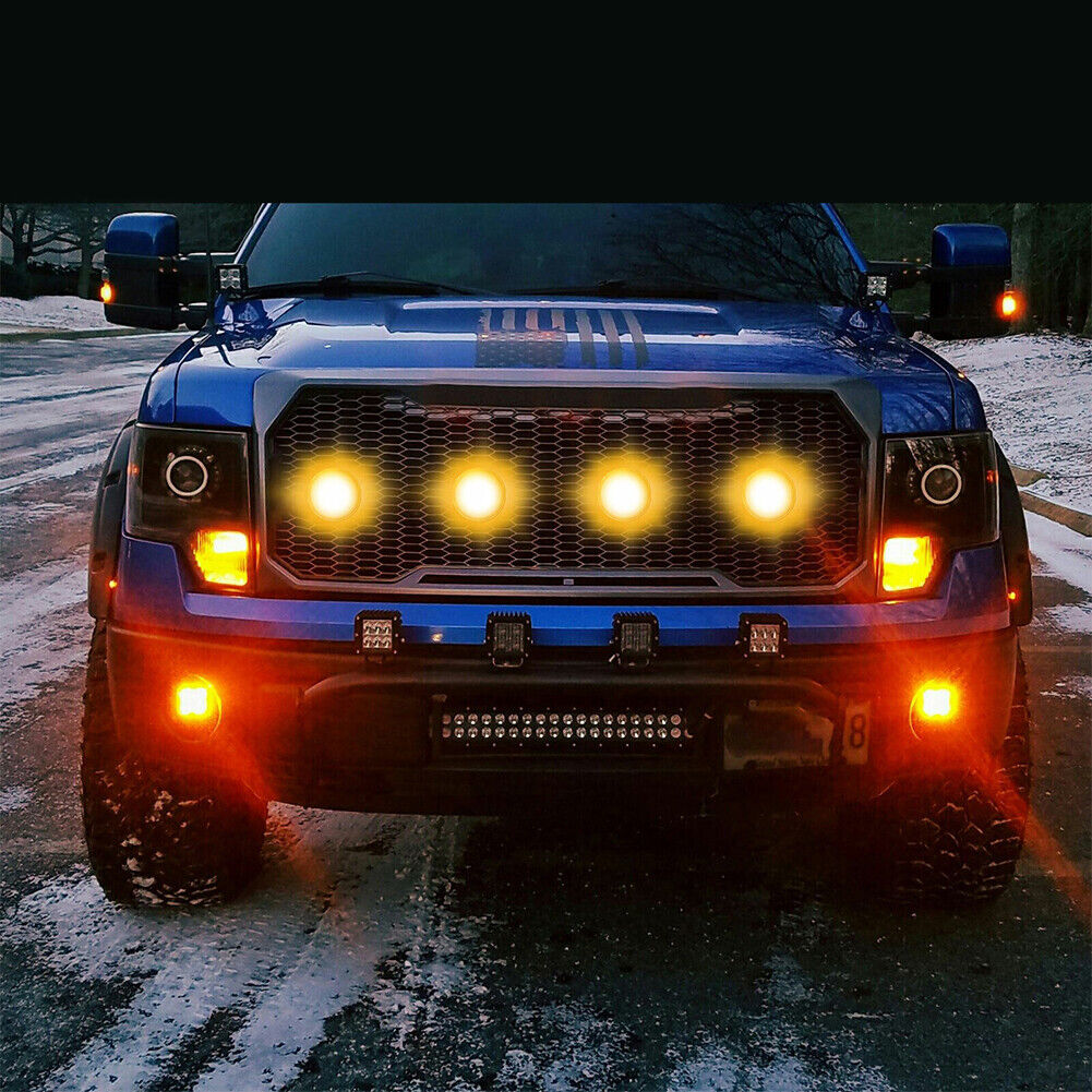 US 4-8 Pc LED Amber Grille Lights Kit Universal For Ford Truck SUV SVT Raptor