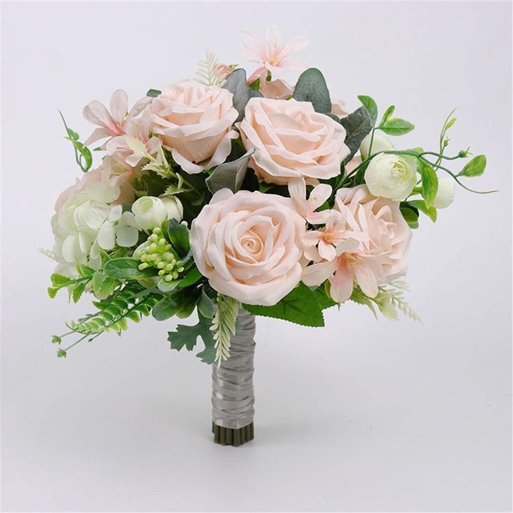 Bridal Holding Wedding Bouquet Fabric Light Coral Ivory Rose Peony Mix Flowers