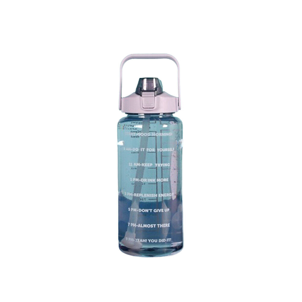 US 1-2 Pc Motivational Half Gallon/64 oz Water Bottle w/ Time Marker with straw