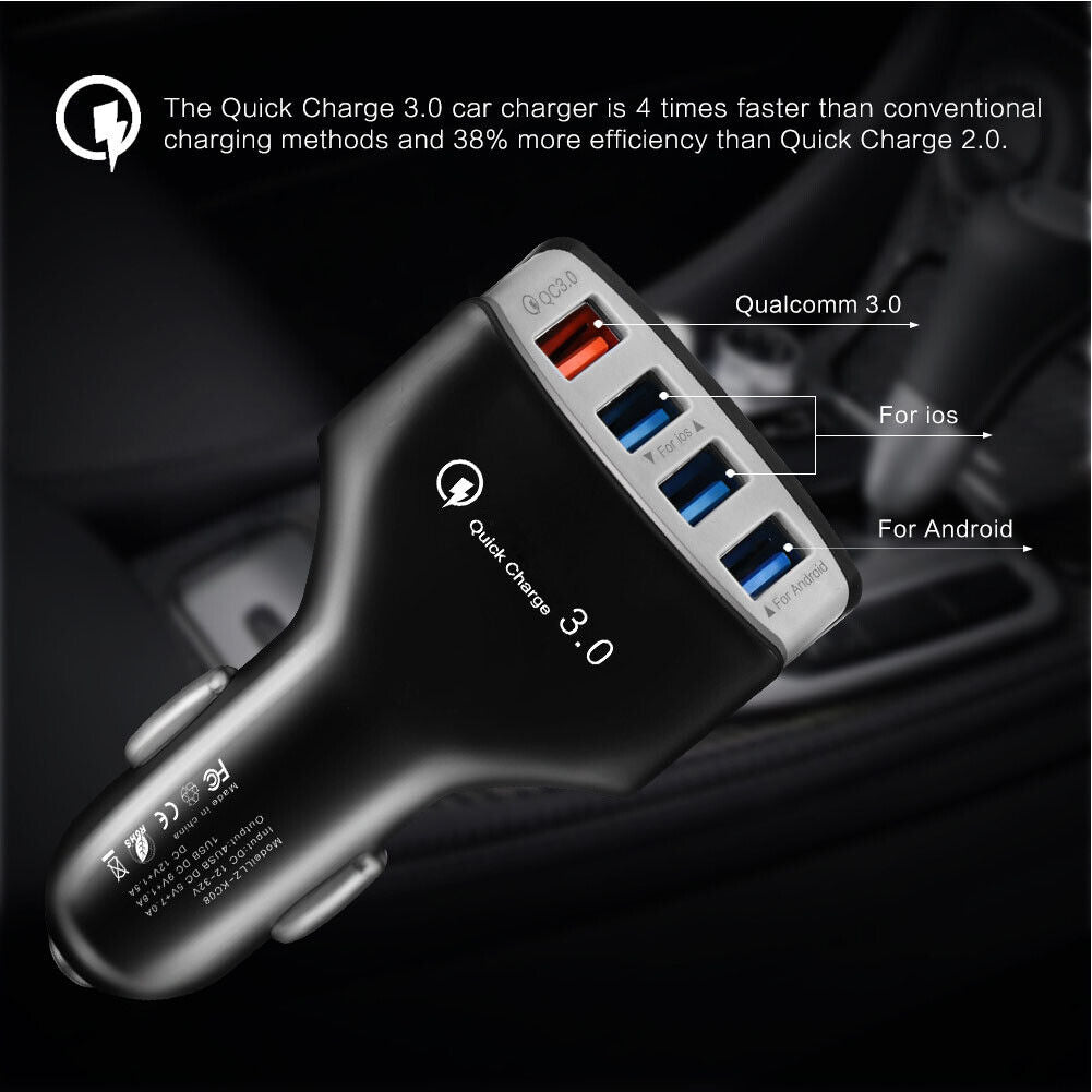 US 2-4 Pack 4-Port 3.0 Super Fast Car Charger PD Adapter for iPhone Android