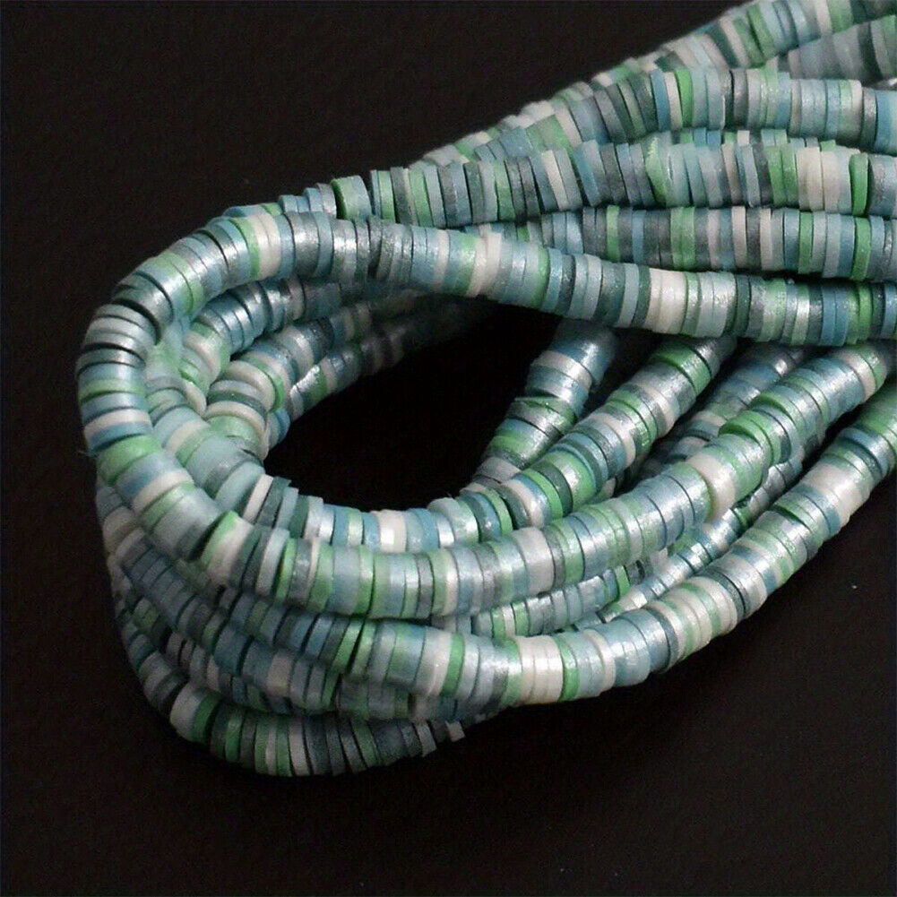 US 10 Strands Shiny Color 6mm Flat Round Polyme Clay Boho Heishi Beads Chip Disk