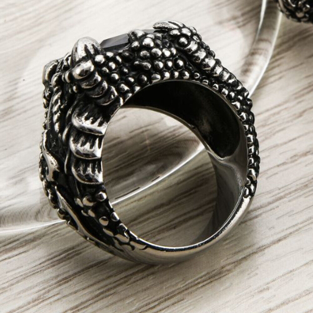 US 2 Pack Mens Stainless Steel Biker Black Onyx Dragon Claw Ring For Men