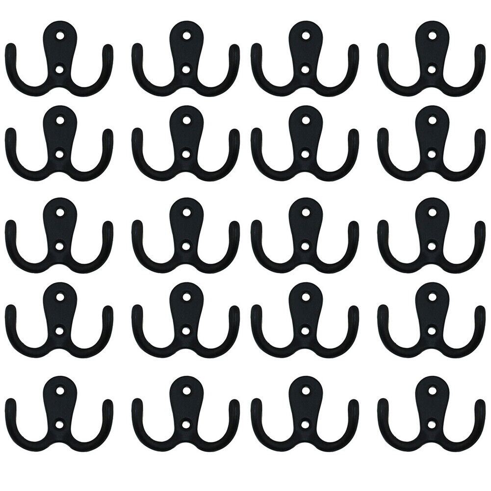 US 20-40 Pc Heavy Duty Double Prong Coat Double Hooks Wall Mounted Retro Utility