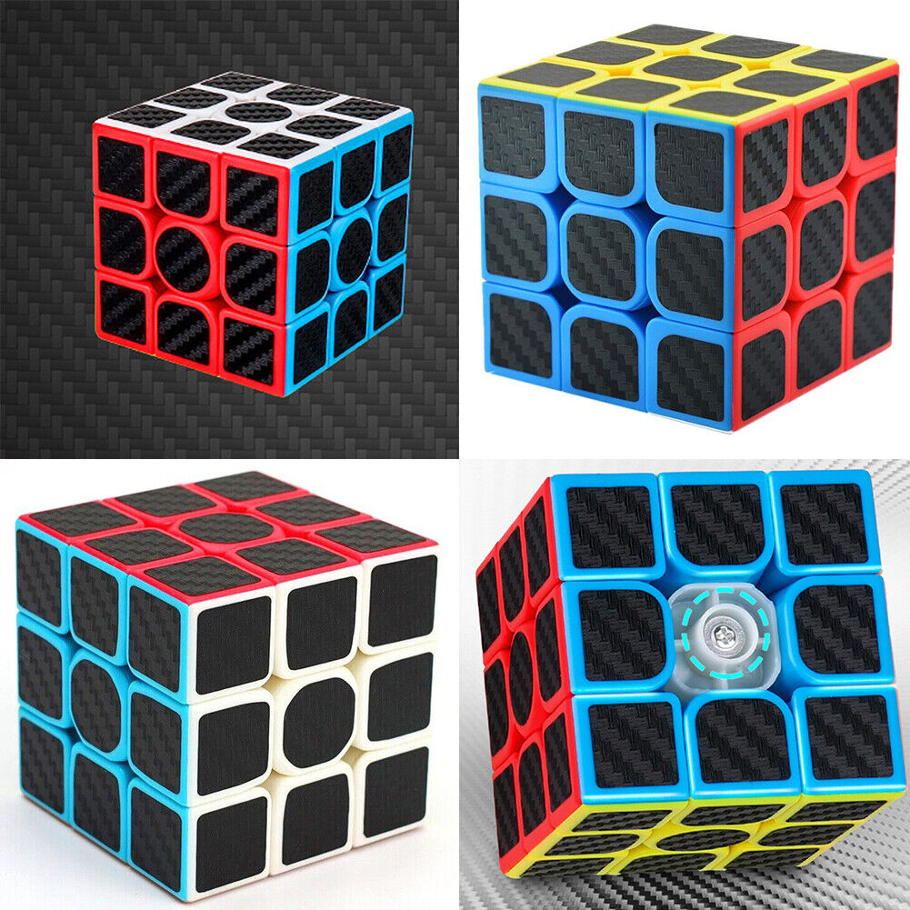 US 1-2 Pc Full Sized Speed Cube Carbon Fiber 3x3 Rubix Magic Puzzle Twist Toy