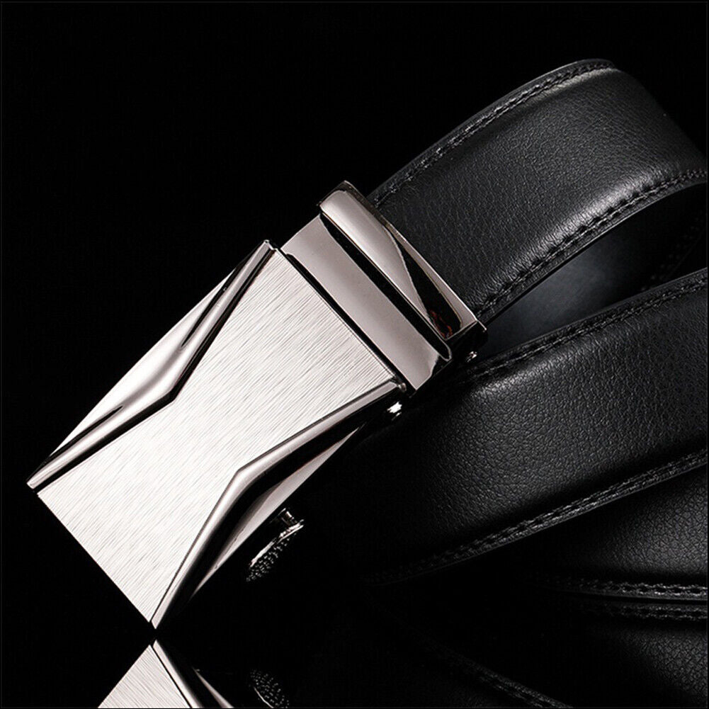 US Mens Belt Genuine Leather Ratchet Dress Belt with Automatic Adjustable Buckle