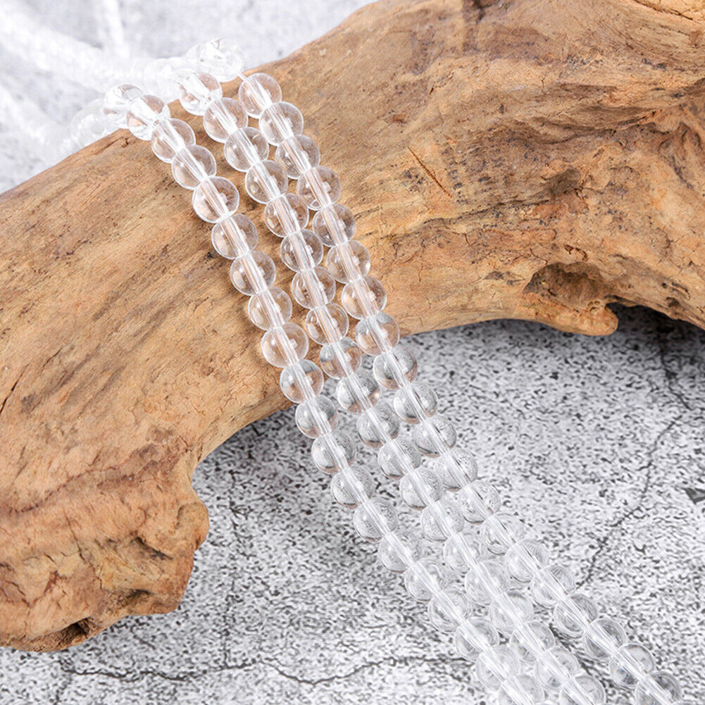 US 6/8/10MM Crystal Quartz Genuine Natural Grade AA Gemstone Round Loose Beads