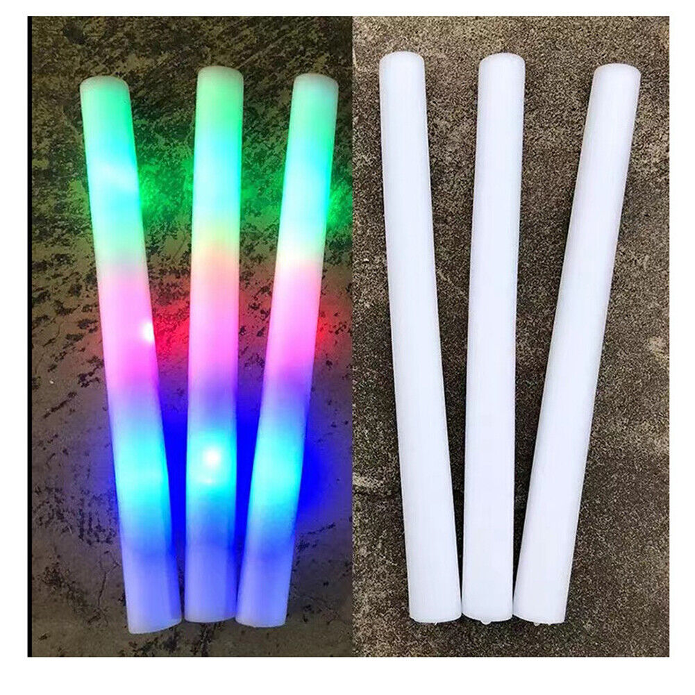 US 24-48 Pack LED Light Up Foam Sticks Glow Batons Flashing Rave Batons DJ Wands