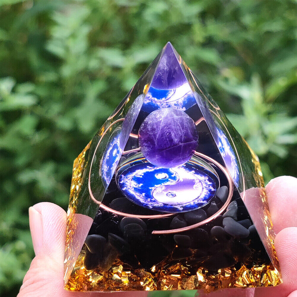 US 1-2 Pack Orgonite Pyramid Amethyst Peridot Healing Crystal Energy Orgone EMF