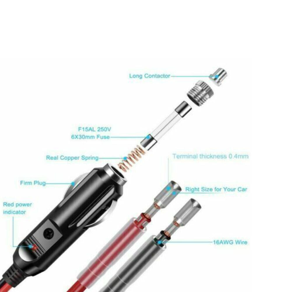 US 1-2 Pc 12V Extension Cord Fused Lighter Male Plug Leads LED Light Replacement