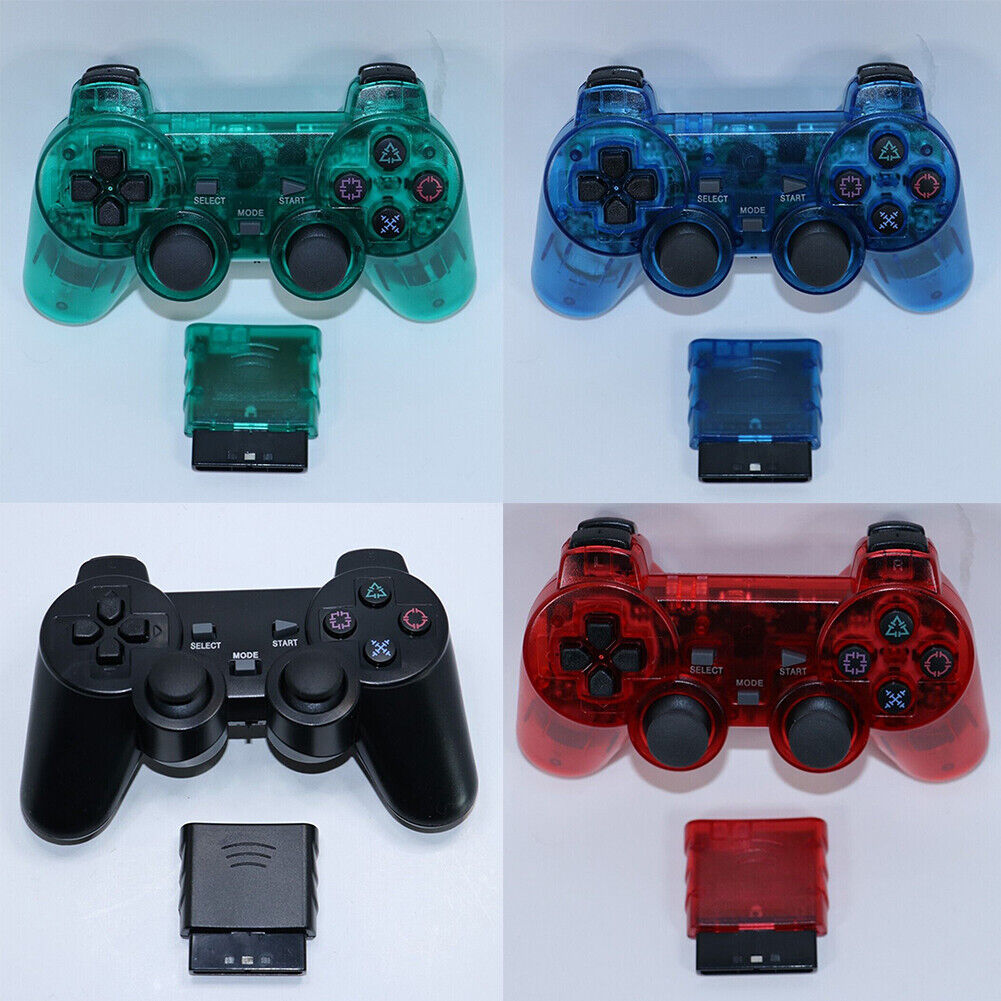 US Sony PS2 Wireless 2.4GHz Dual Vibration Controller Gamepad Transparent Color