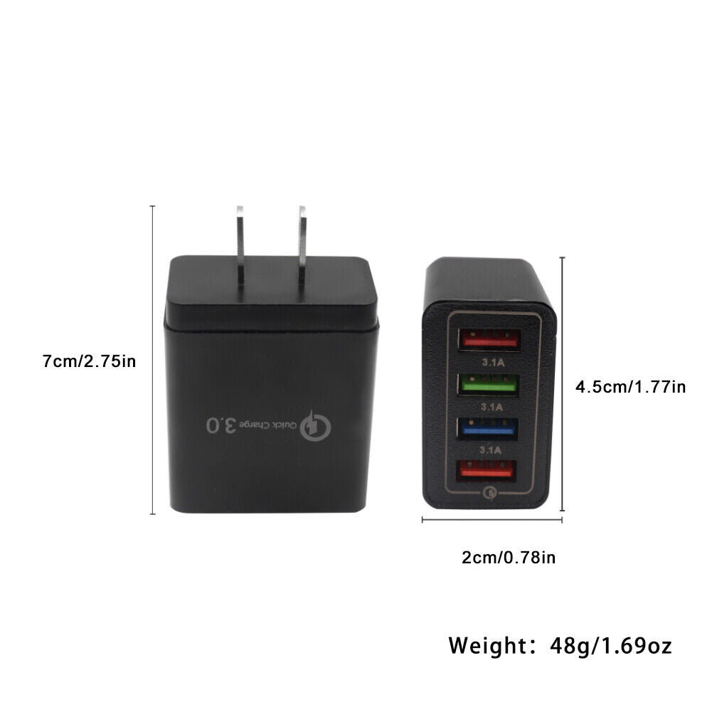 US 2-4 Pack Fast Charging QC 3.0 Wall Charger 4 Ports USB Hub Power Adapter Plug
