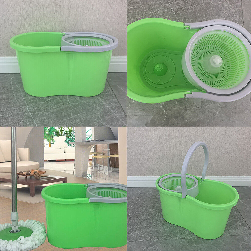 US 1-2 Pcs 360° Rotating Head Easy Spin Dry Floor Microfiber Spinning Mop Bucket