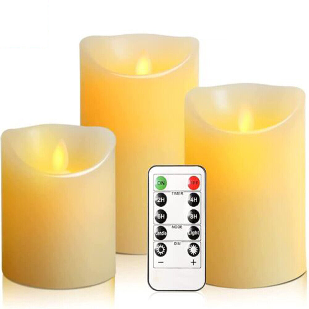 US 3-6 Pcs Set Flickering LED Wax Pillar Flameless Candles Remote Control Timer