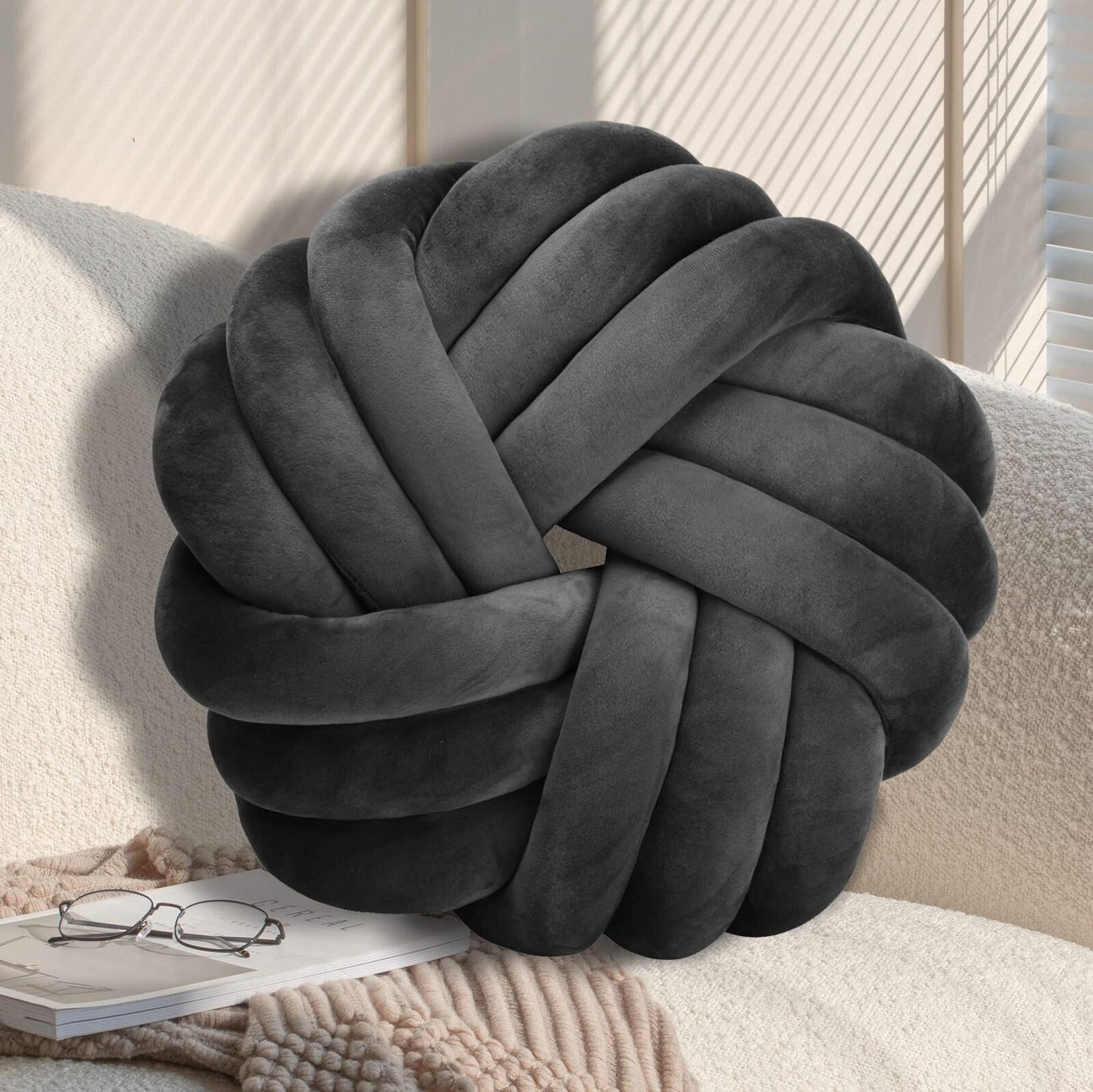 Knot Ball Pillows Velvet Waist Cushion Throw Pillow for Home Bedroom Couch Decor