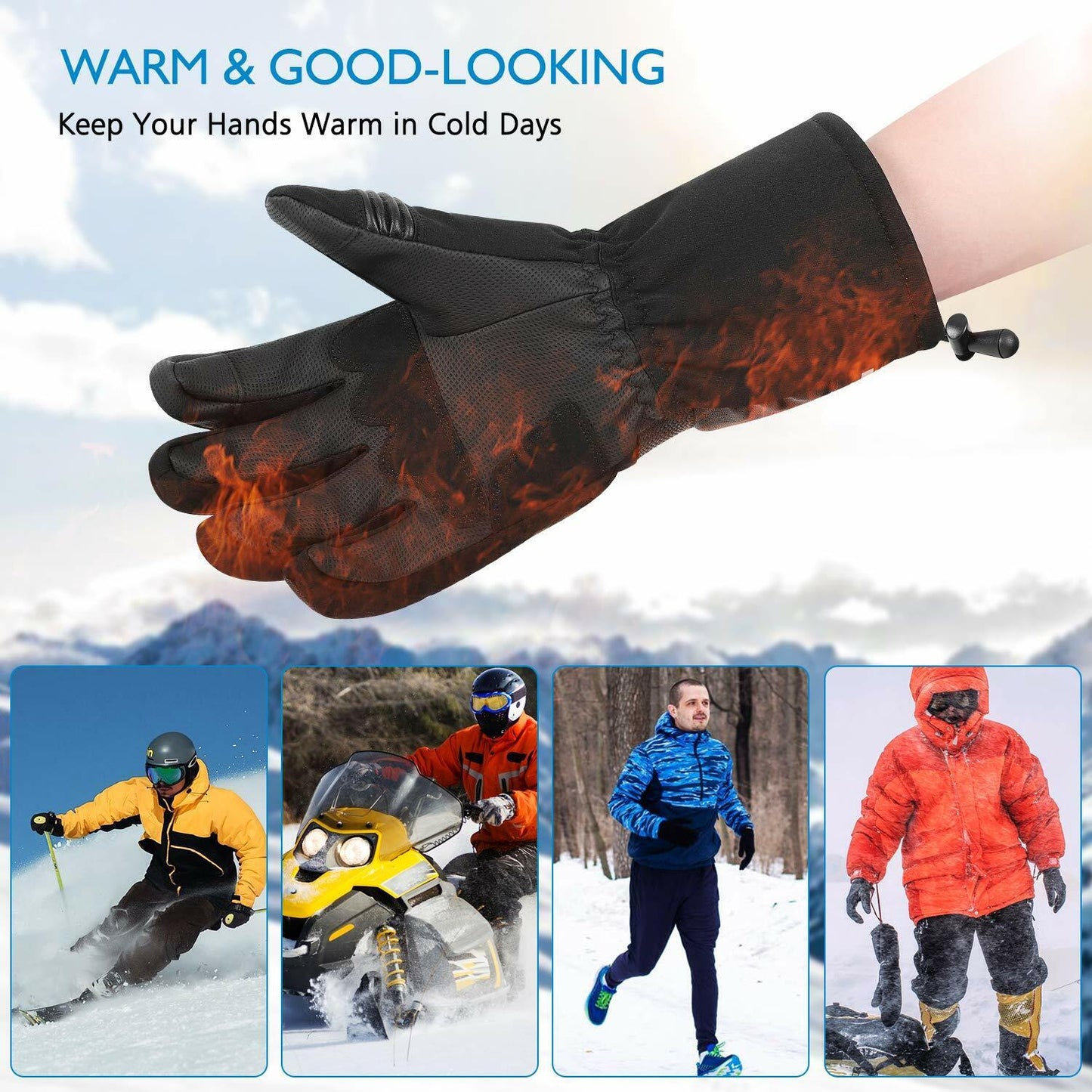 Rechargeable Heated Leather Gloves with Knuckle Protection Motorcycle Ski Riding