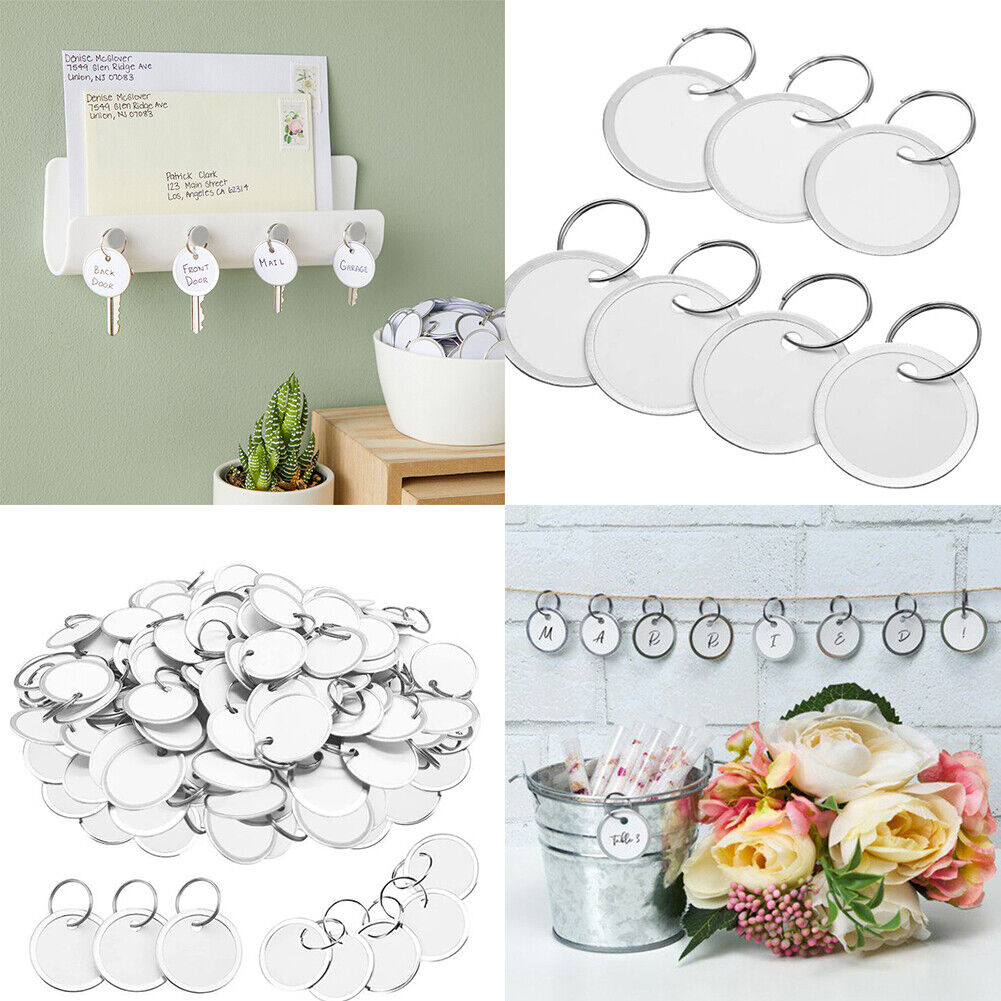 US 100-200 Pack Blank Paper Key Tags with Labels and Metal Rims, 1-Inch, White
