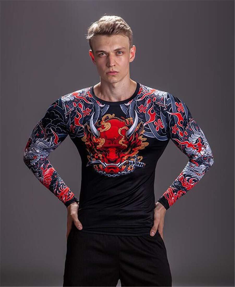 Men's Novelty Cycling Compression Top Long Sleeve Shirt Tattoo Pattern Fall Gear