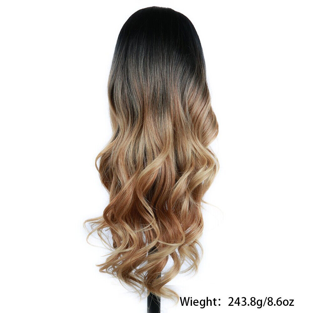 US 1-2 Pack 23" Golden Brown to Gold Ombre Long Curly Blonde Wig Synthetic Hair