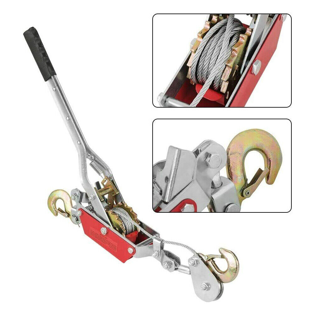 US 2 Ton Gear Hand Cable Puller Car Trailer Tow Hooks 4400 lbs Come along tighte
