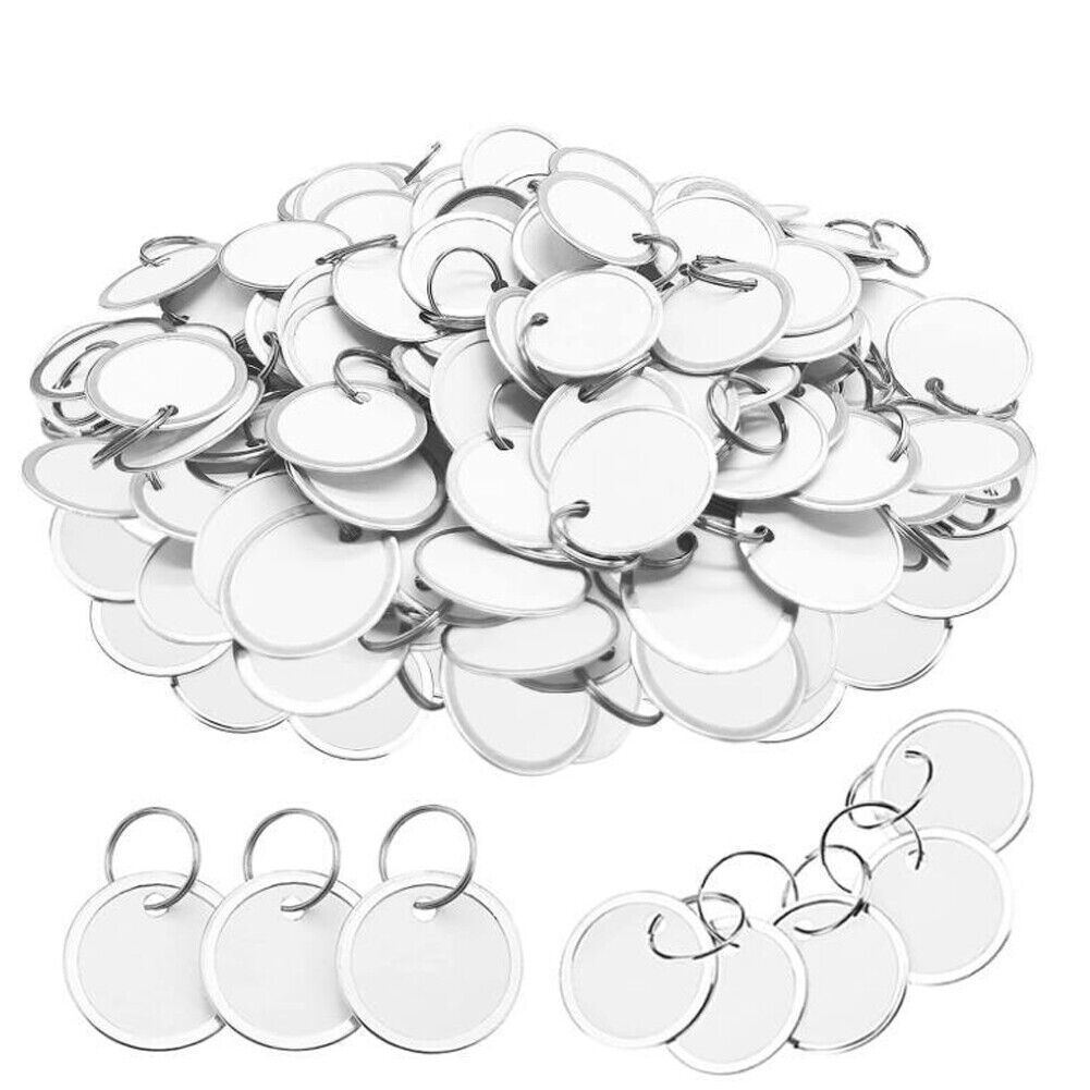 US 100-200 Pack Blank Paper Key Tags with Labels and Metal Rims, 1-Inch, White