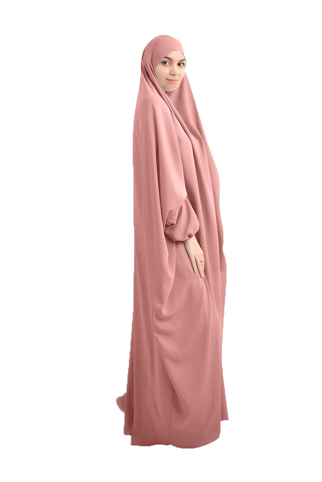 Women Muslim  Long Dress One-Size Overall Hijab Thobe Hooded Dress