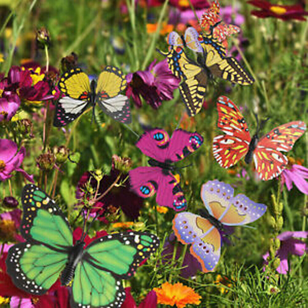 US100-200 Pack Butterfly Stakes Outdoor Yard Planter Flower Pot Bed Garden Decor