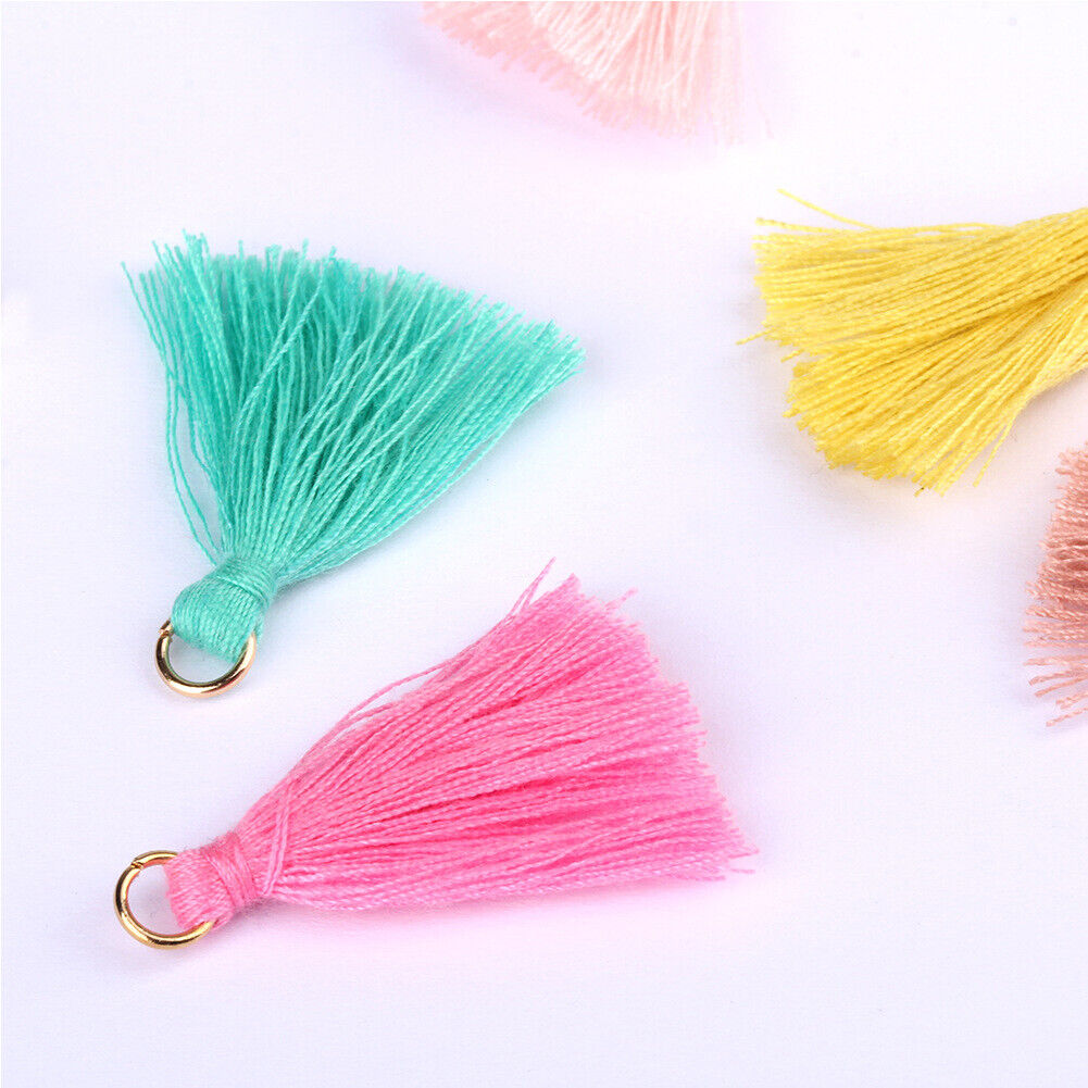US 100-200Pc Mini Tassels One Inch Threaded Silk Pendants with Ring for Jewelry
