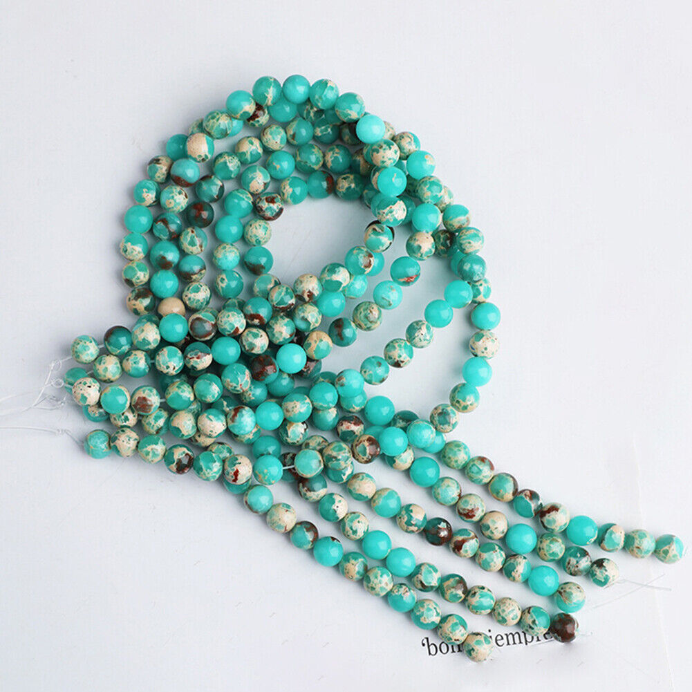 US 6/8/10mm Natural Stone Beads Sea Sediment Imperial Jasper Loose Spacer DIY