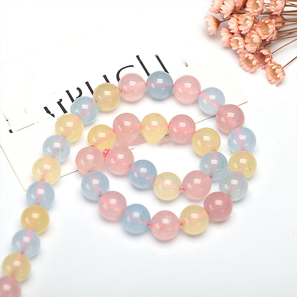 US 6~10mm Morganite Beads Strand Round Loose Natural Gemstone for Jewelry Making