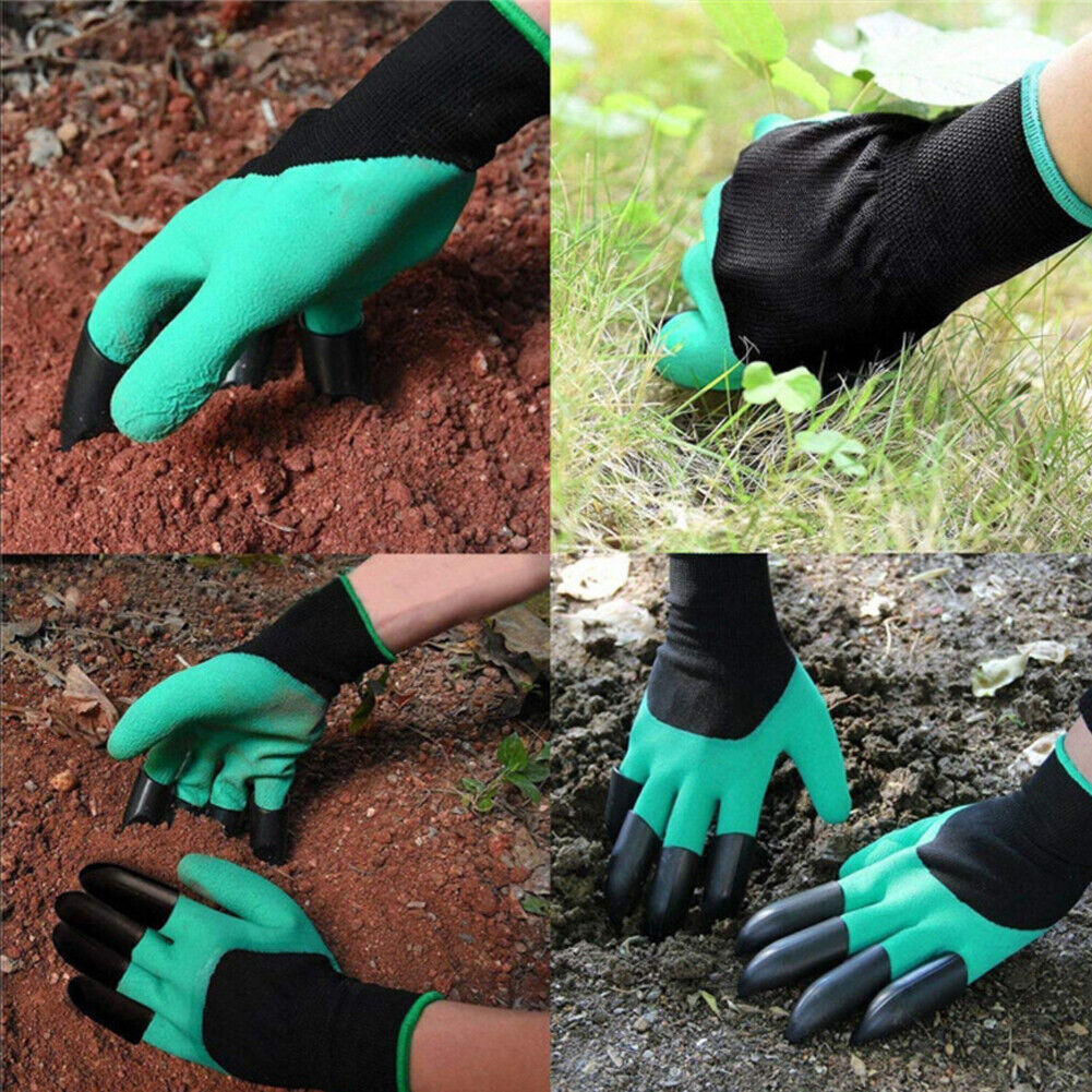 US 2-4Pairs Gardening Digging Planting Pruning Tools 4 Claws Garden Genie Gloves